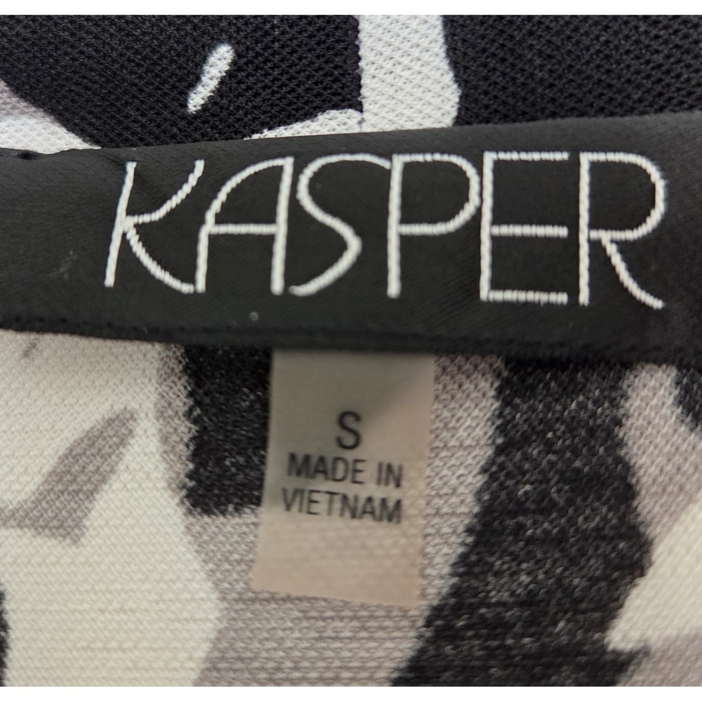 KASPER Small Open Front Cardigan Black/White Abstract Flowy Excellent Condition - Picture 3 of 3